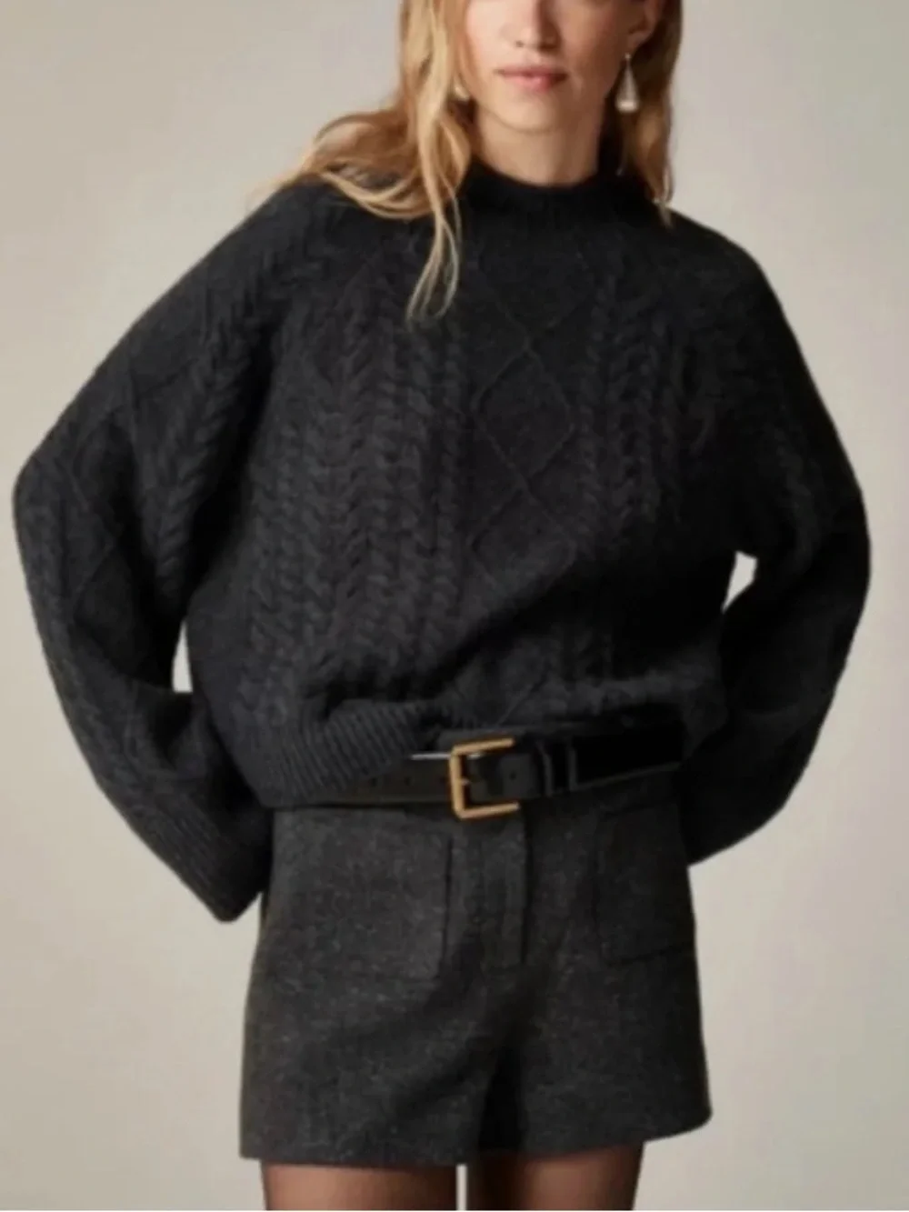 NEW J. Crew Cable-knit Rollneck sweater in Supersoft yarn Charcoal Gray NWT